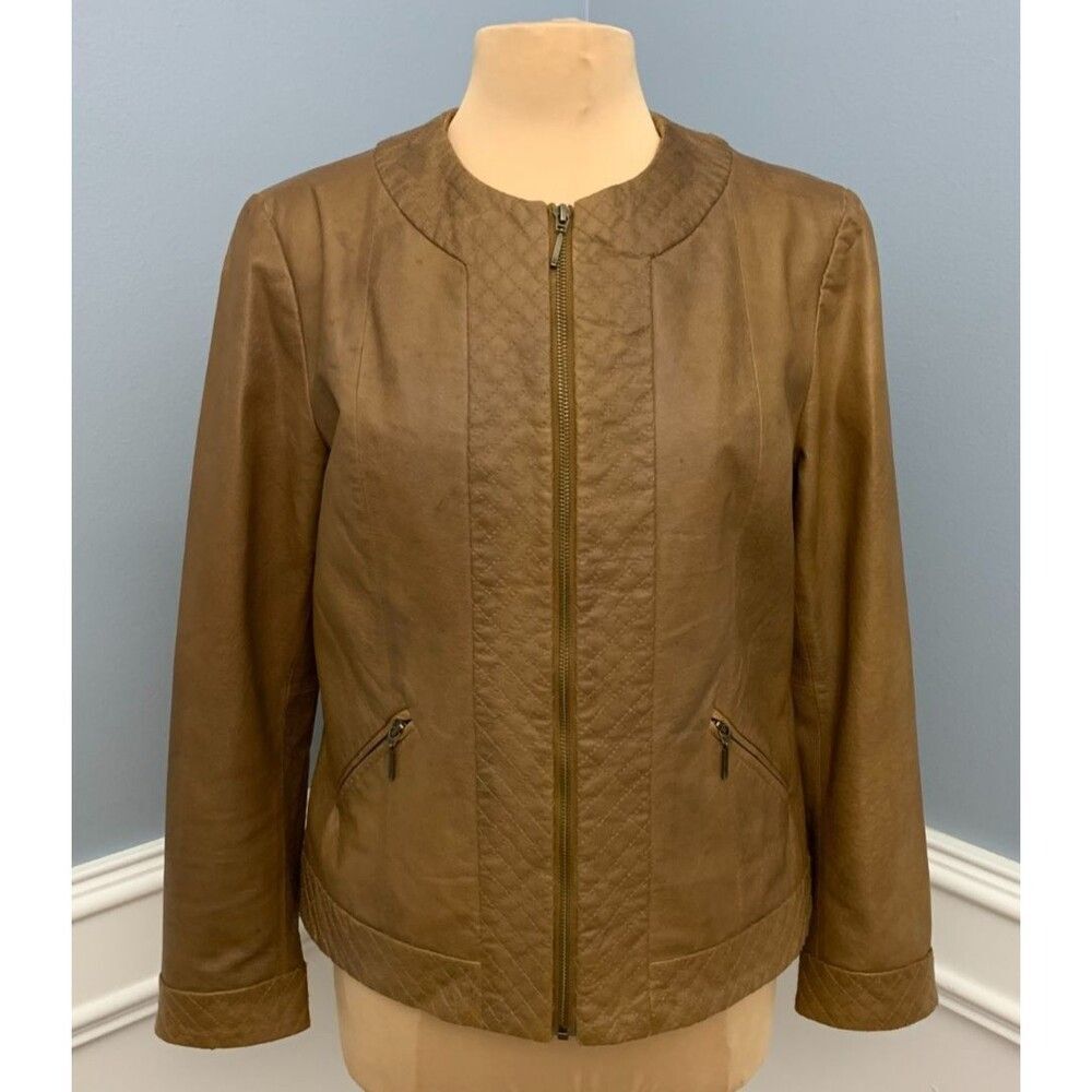 Vintage Coldwater Creek Jacket Womens M Genuine Leather Moto Quilted Lined Zip